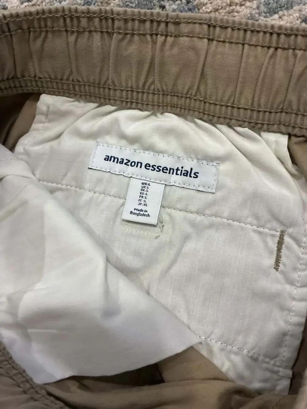 Amazon Essentials Men's Cargo Shorts Elastic Waist Khaki Brown Size L
